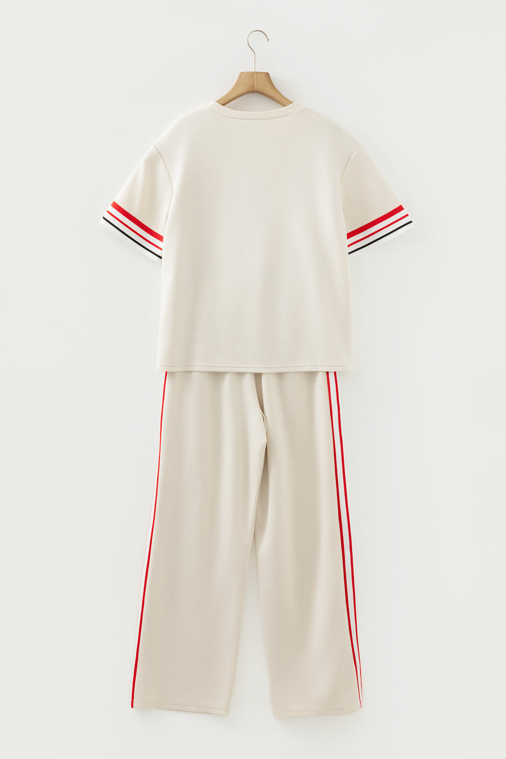 Jet Stream Contrast Striped Trim Crewneck T Shirt Loose Straight Pants Set