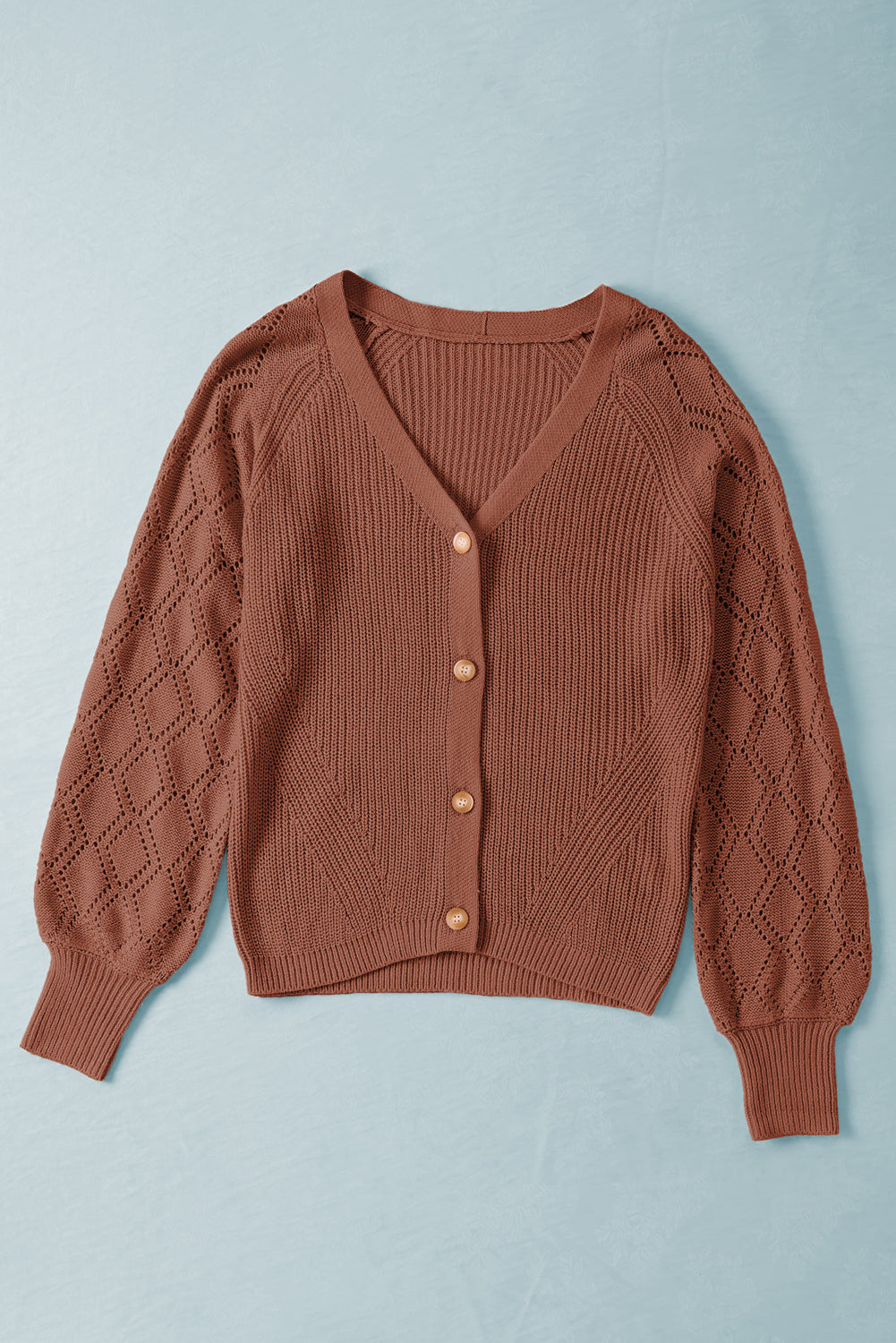 Green Bishop Sleeve Button V Neck Cardigan Sweater