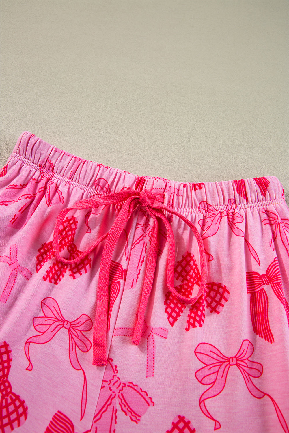 Pink Bow Print Half Sleeve Shirt and Shorts Pajamas Set