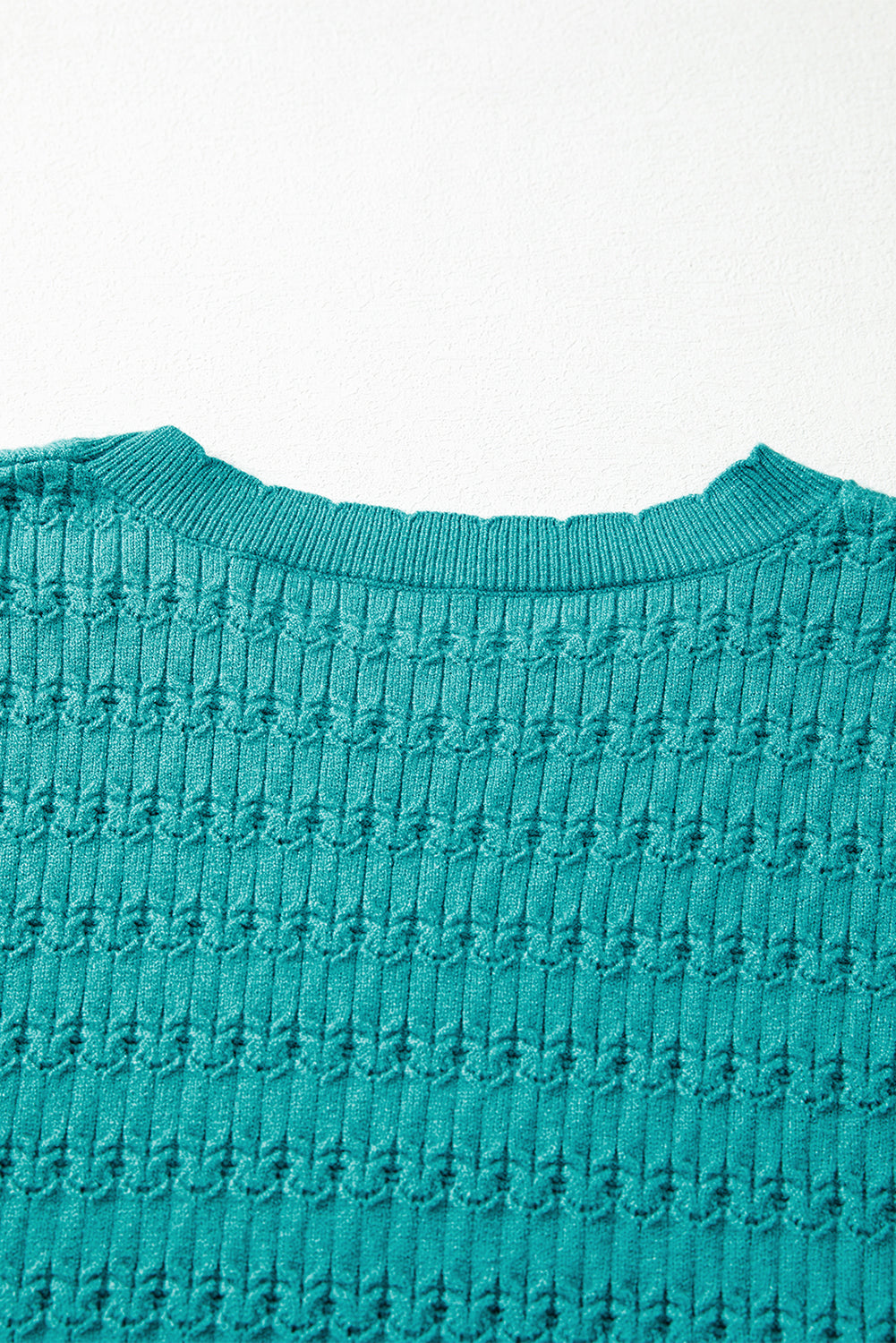 Fiery Red Trendy Pattern Knit Ribbed Cuffs Crew Neck Sweater