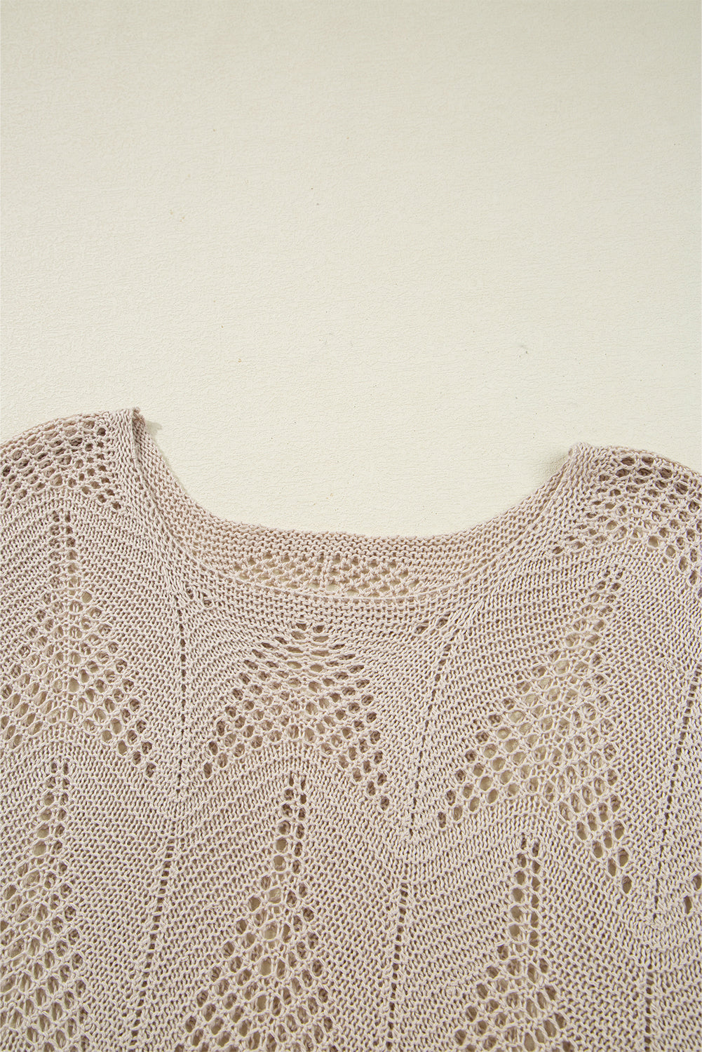 Navy Blue Hollow Out Knit 7/8 Sleeve Casual Sweater