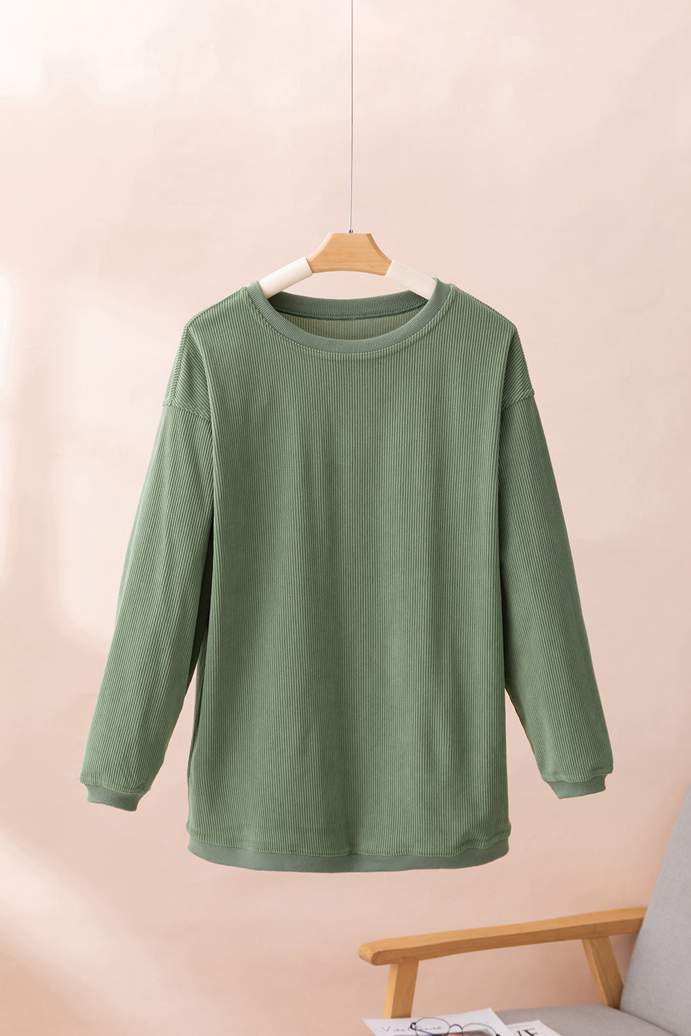 Grass Green Ribbed Corded Oversized Sweatshirt