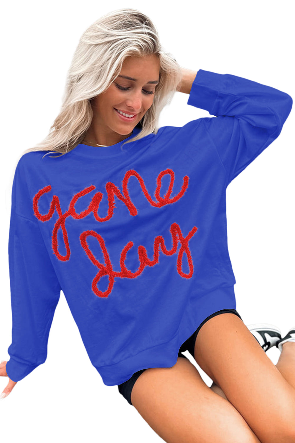 Russet Orange Tinsel Game Day Drop Shoulder Graphic Sweatshirt