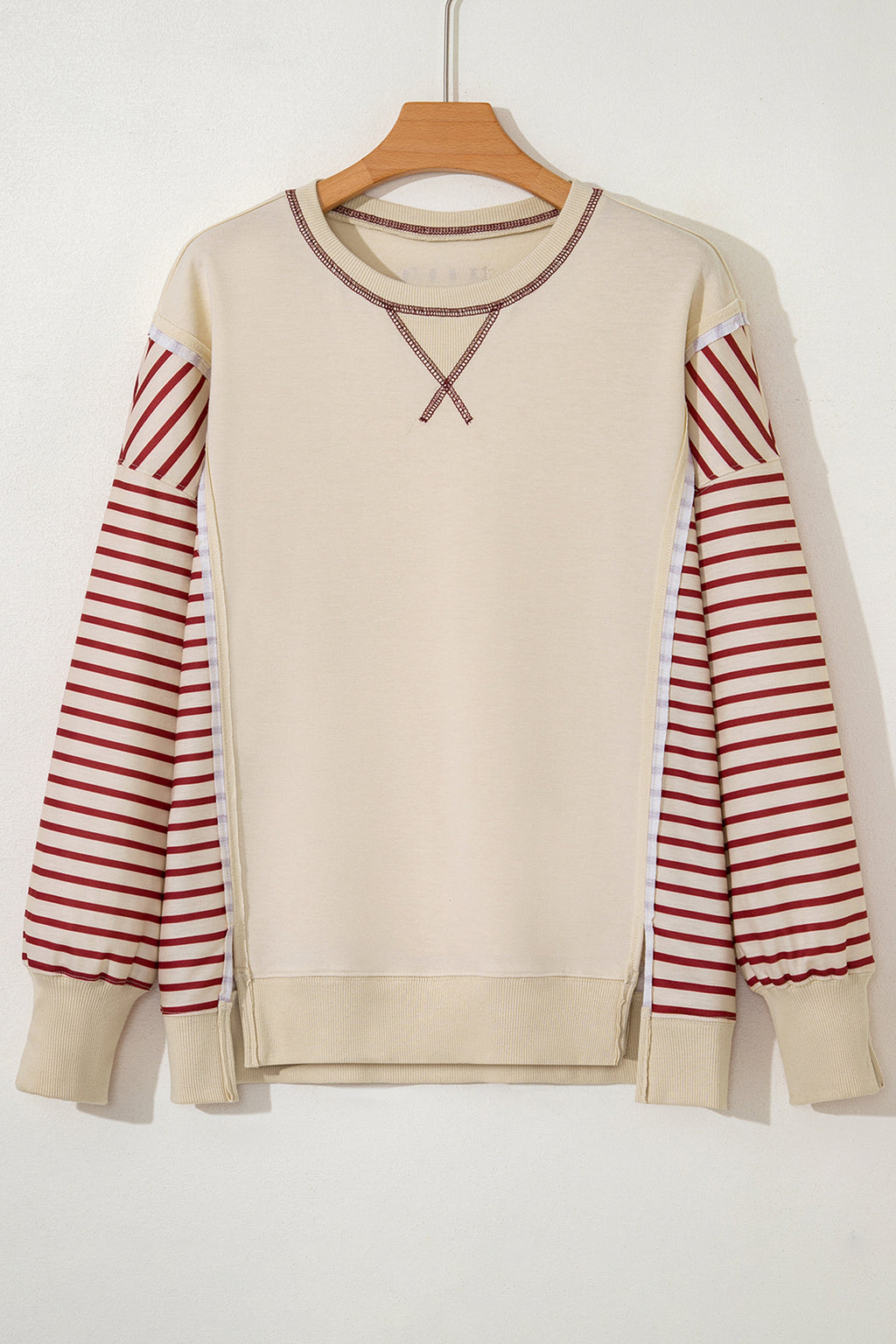 Black Stripe Sleeve Patchwork Casual Knit Top