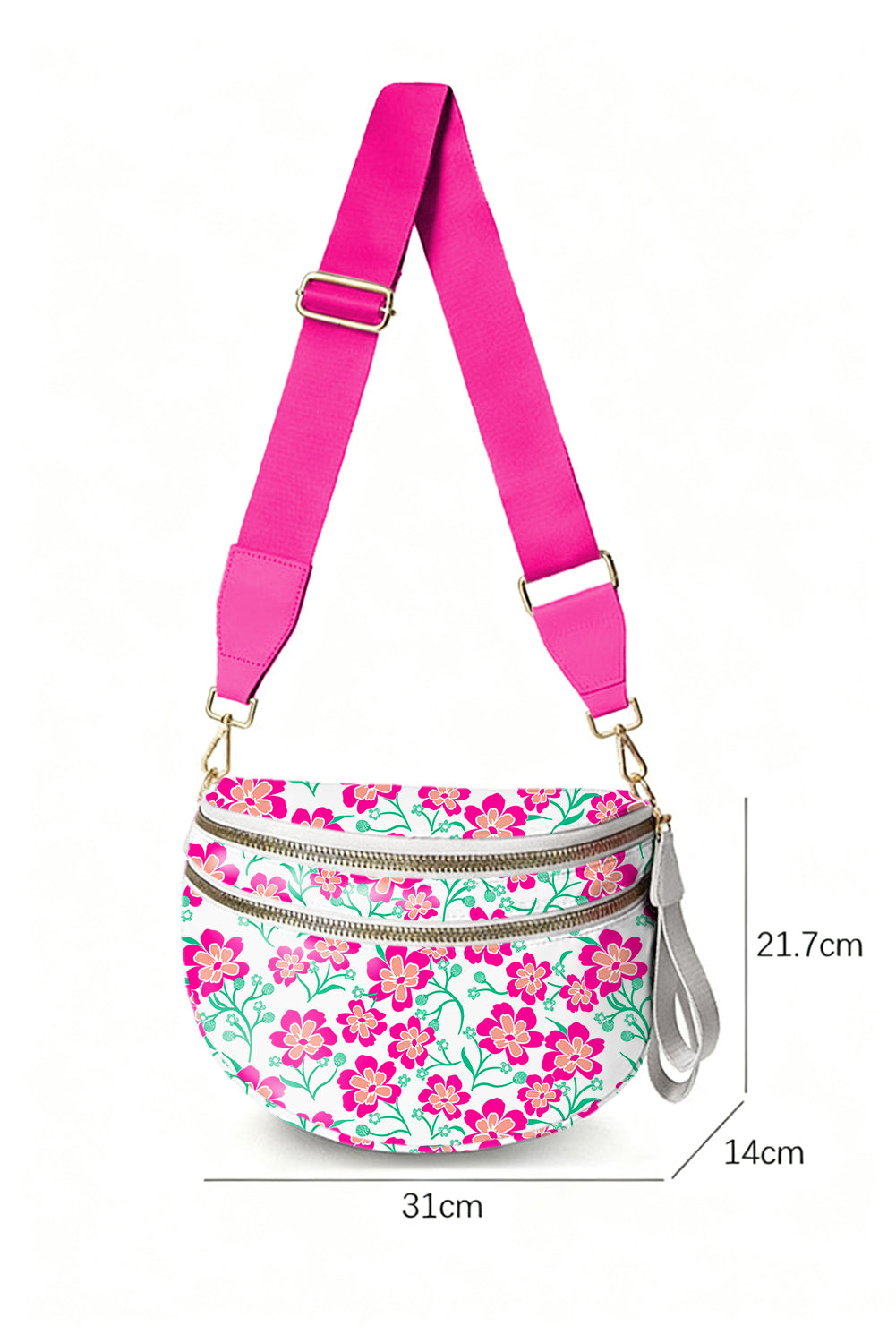 Black Floral Printed Double Zip Crossbody Bag