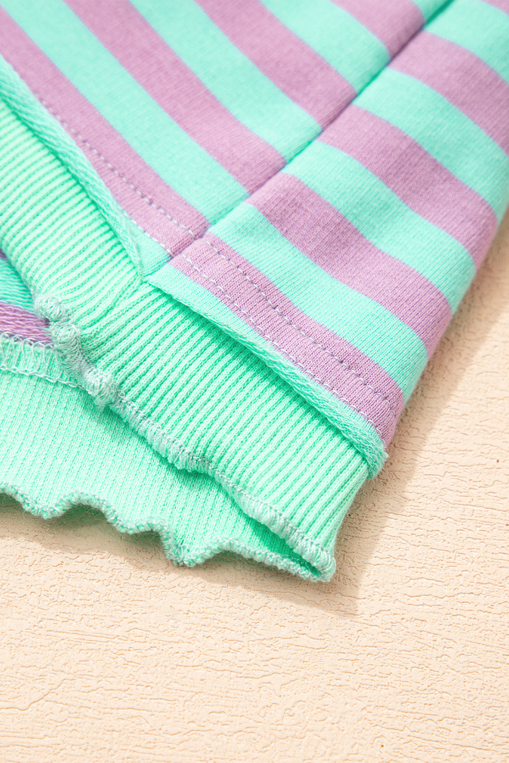 Green Stripe Exposed Seam Contrast Ribbed Trim Oversize Sweatshirt