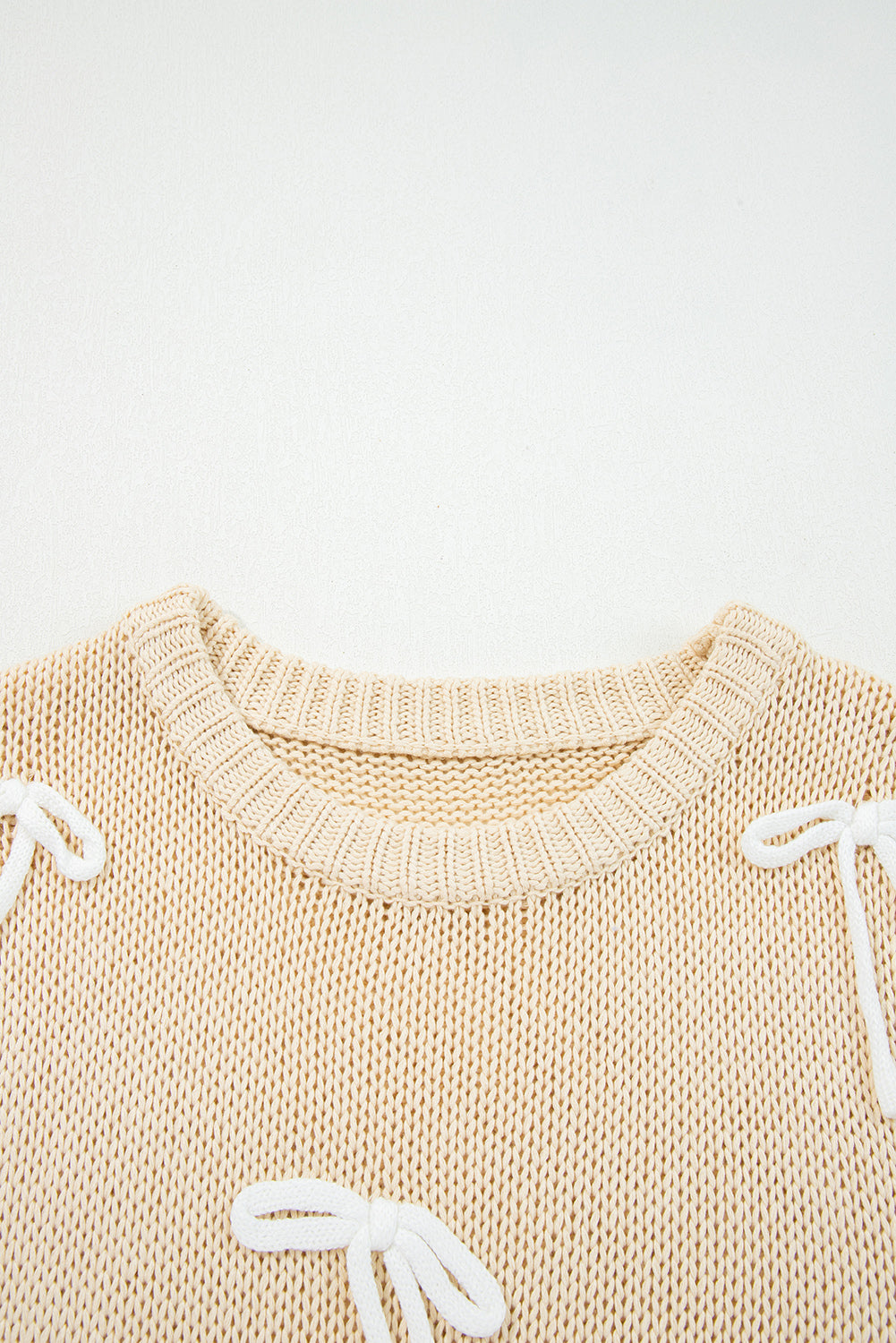 Light Grey Bowknot Applique Cap Sleeve Sweater