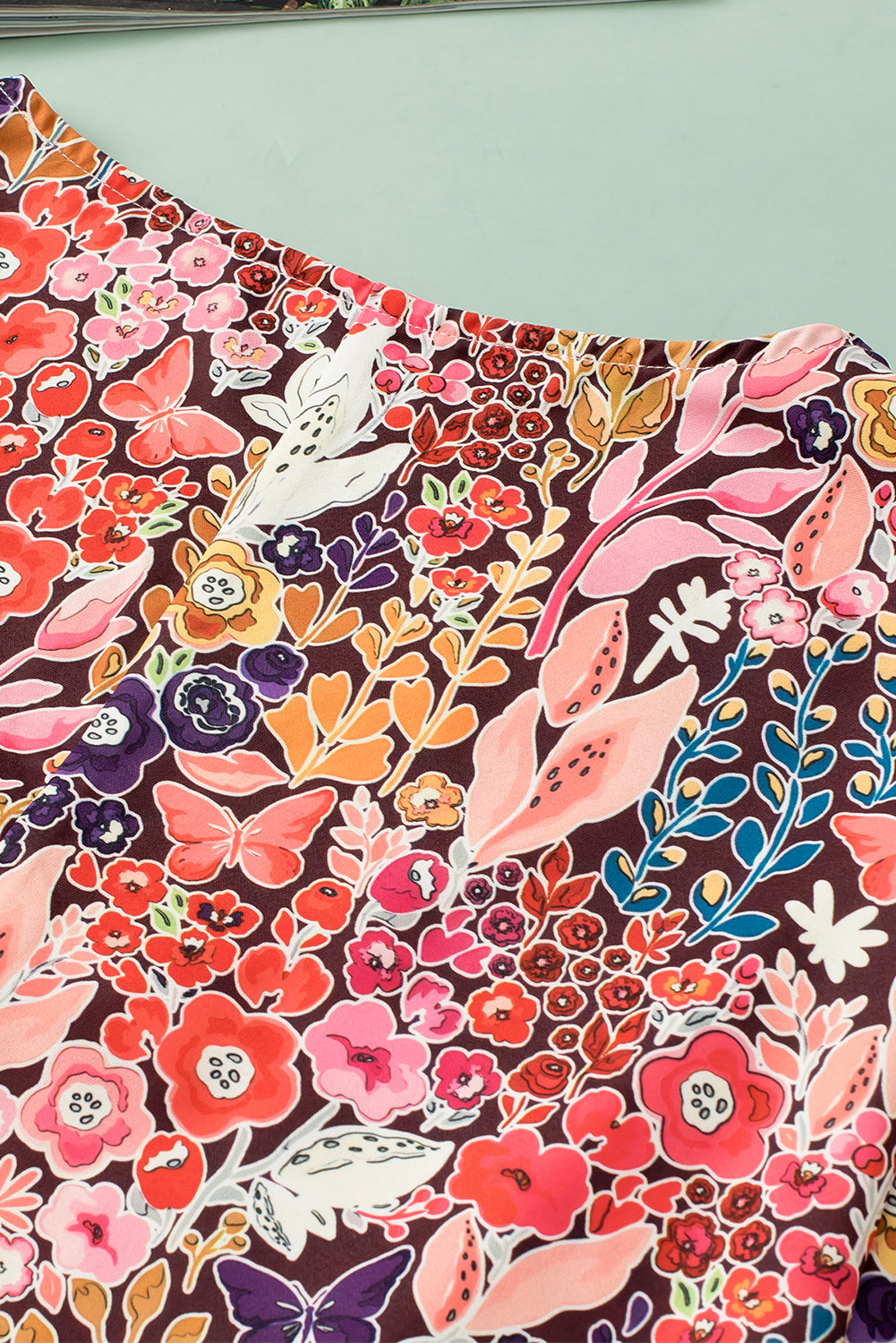 Multicolor Boho Floral Long Sleeve V-Neck Blouse