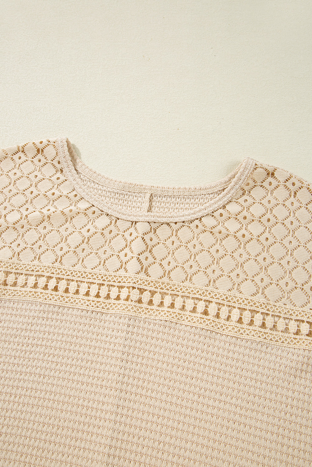 Mist Green Lace Patchwork Waffle Short Sleeve Top