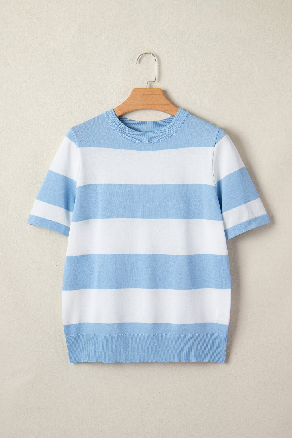 Pink Stripe Colorblock Striped Knitted T shirt