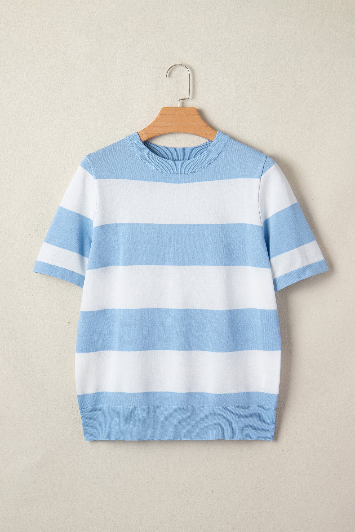 Pink Stripe Colorblock Striped Knitted T shirt