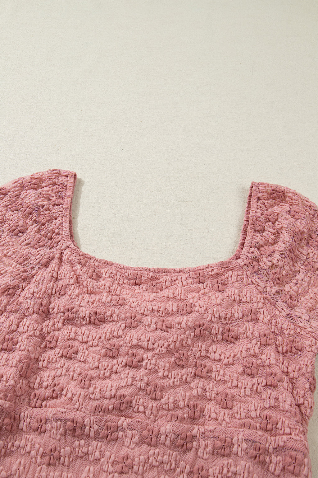 Peach Blossom Drawstring Knot Detail Floral Lace Blouse