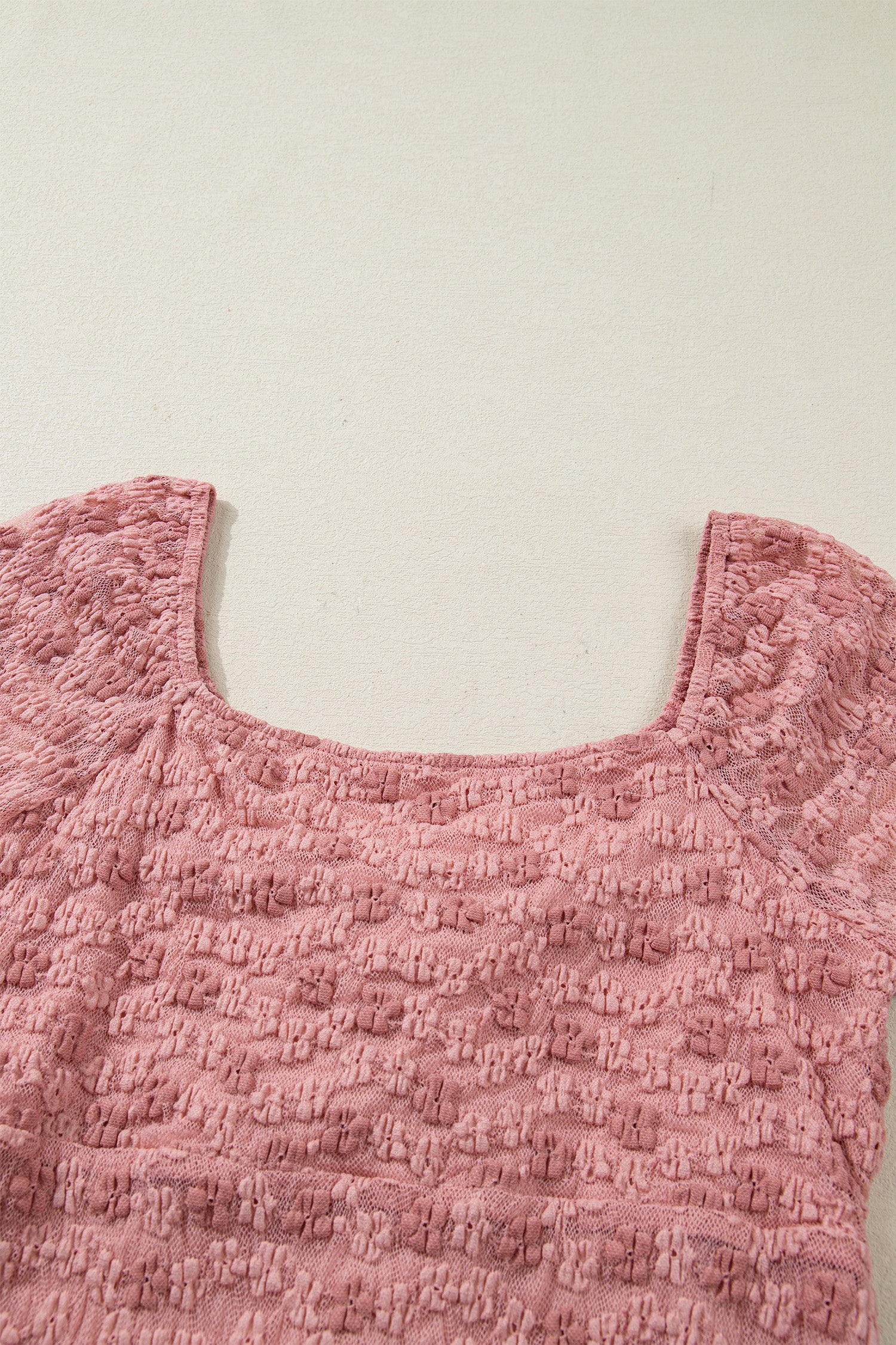 Peach Blossom Drawstring Knot Detail Floral Lace Blouse