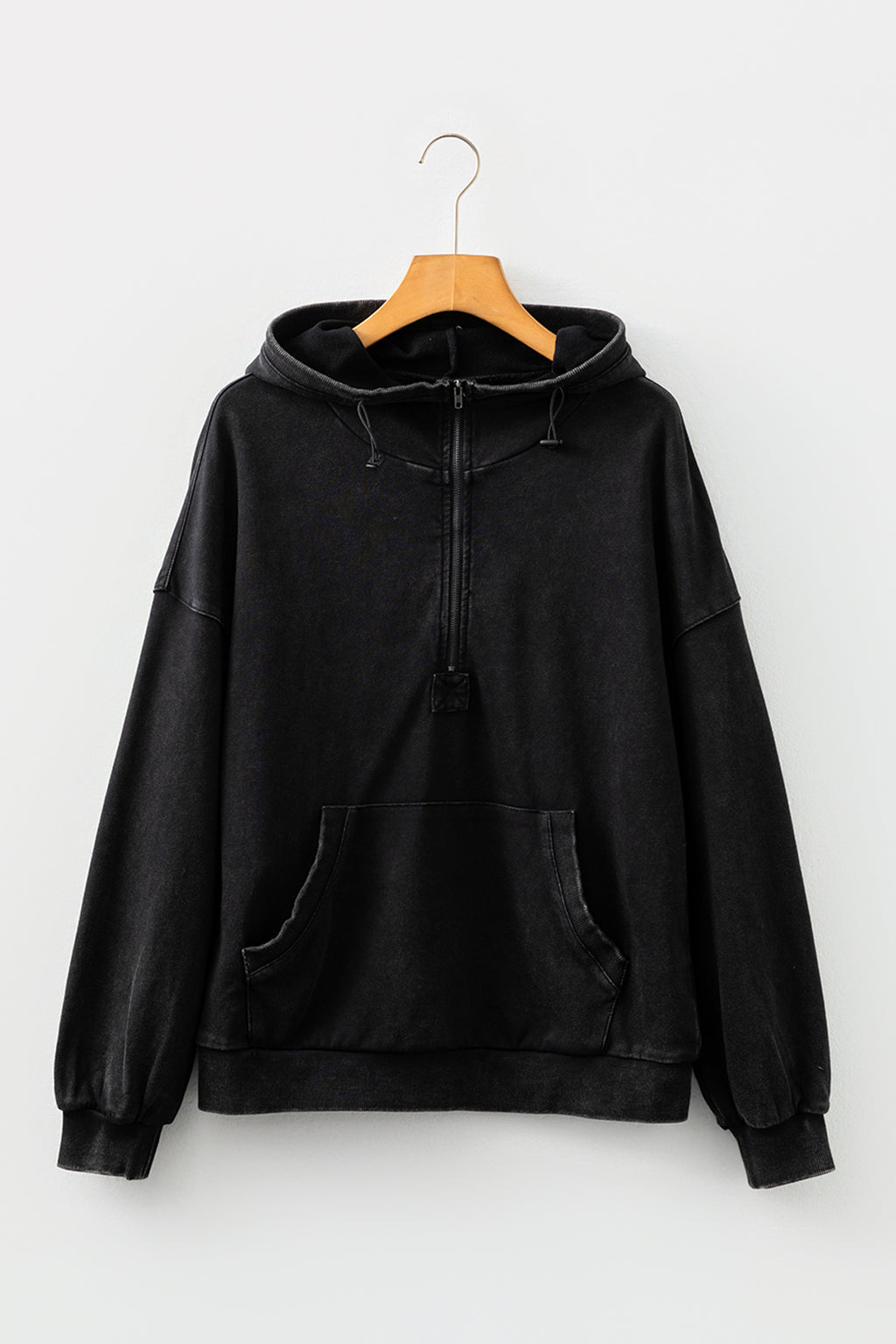 Canton Half Zip Kangaroo Pocket Mineral Wash Baggy Hoodie