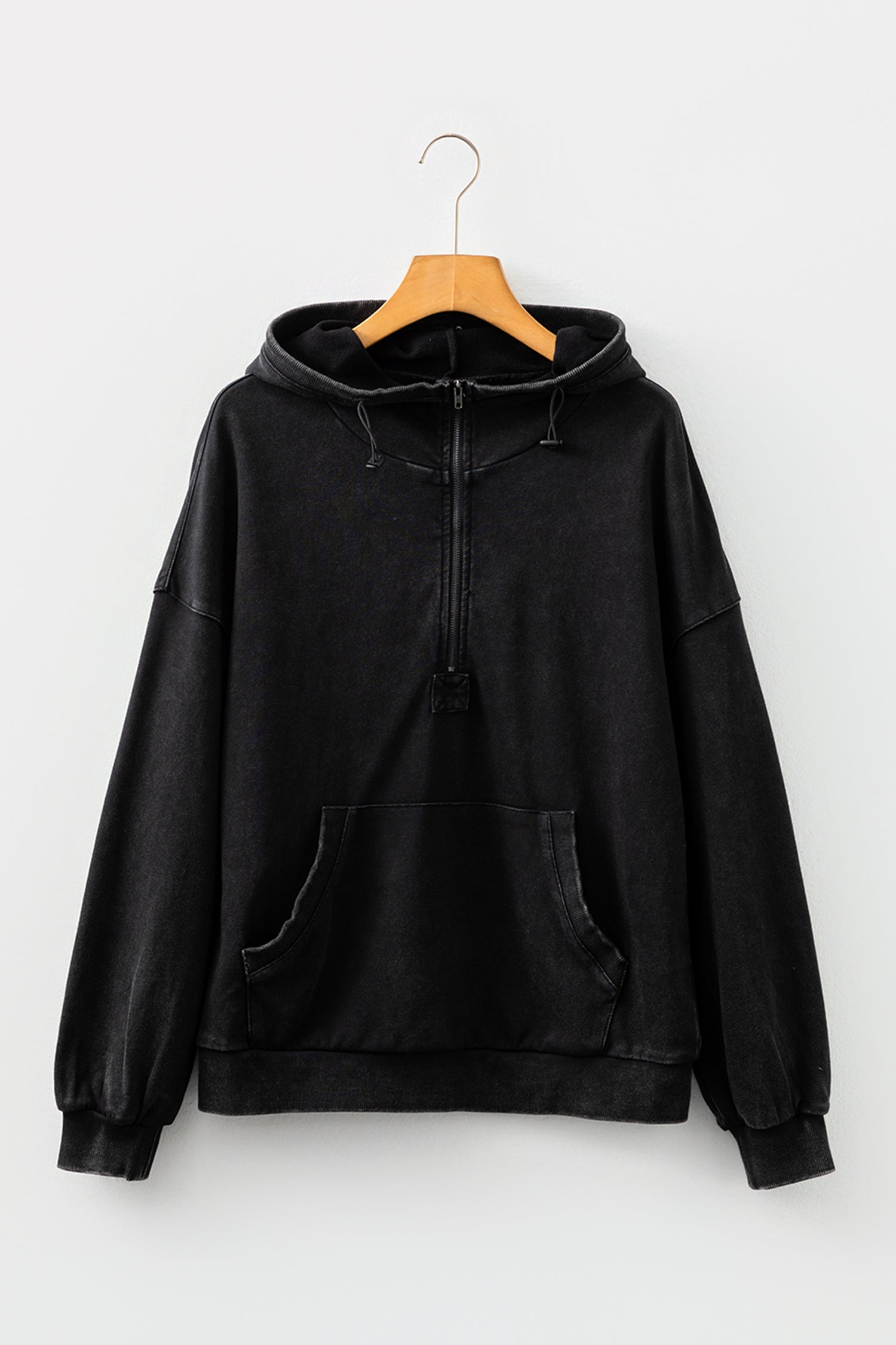 Canton Half Zip Kangaroo Pocket Mineral Wash Baggy Hoodie