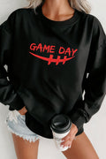 Black GAME DAY Embroidered Graphic Casual Pullover Sweatshirt