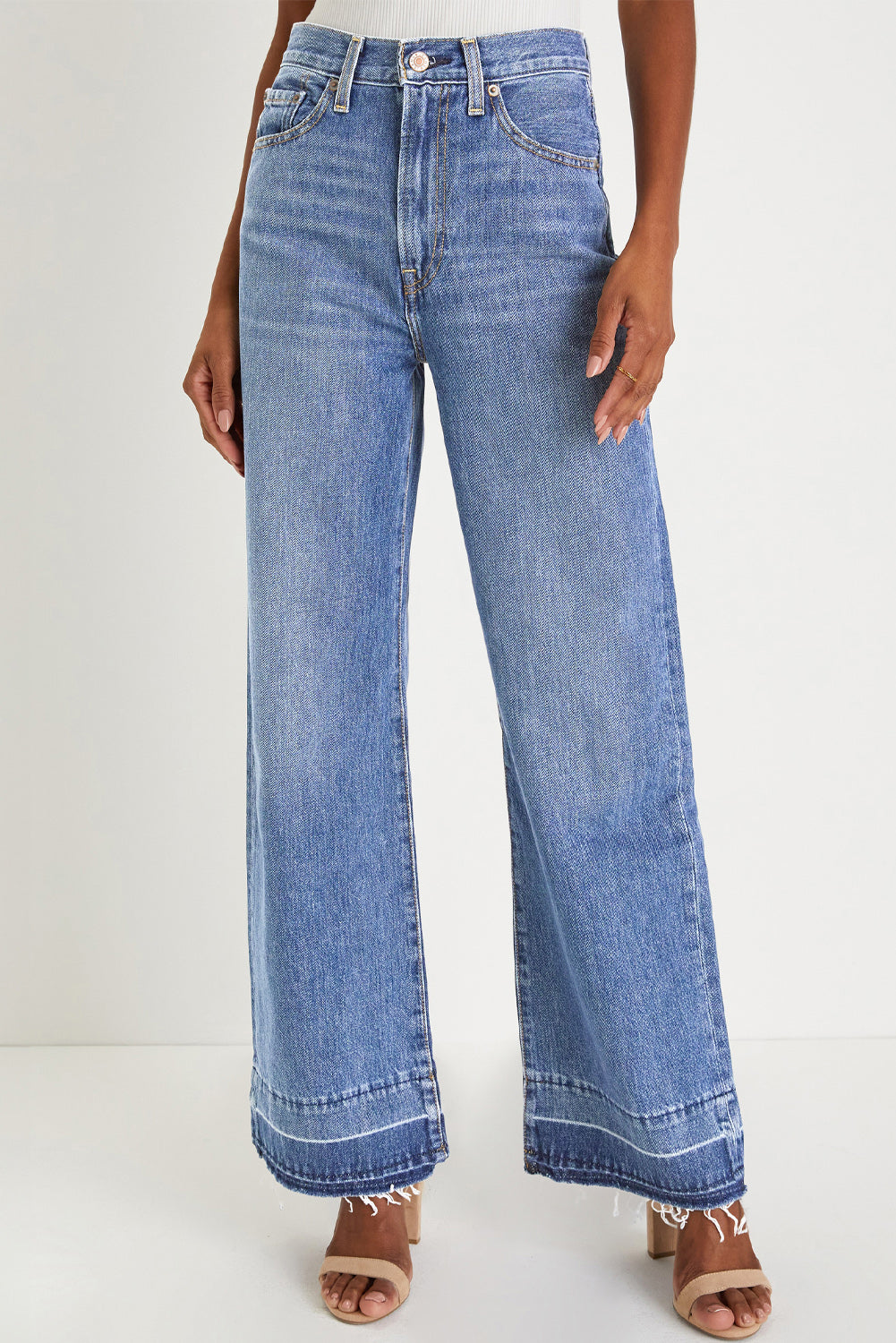 Real Teal Raw Hem Unique Cuffs Straight High Rise Loose Jeans