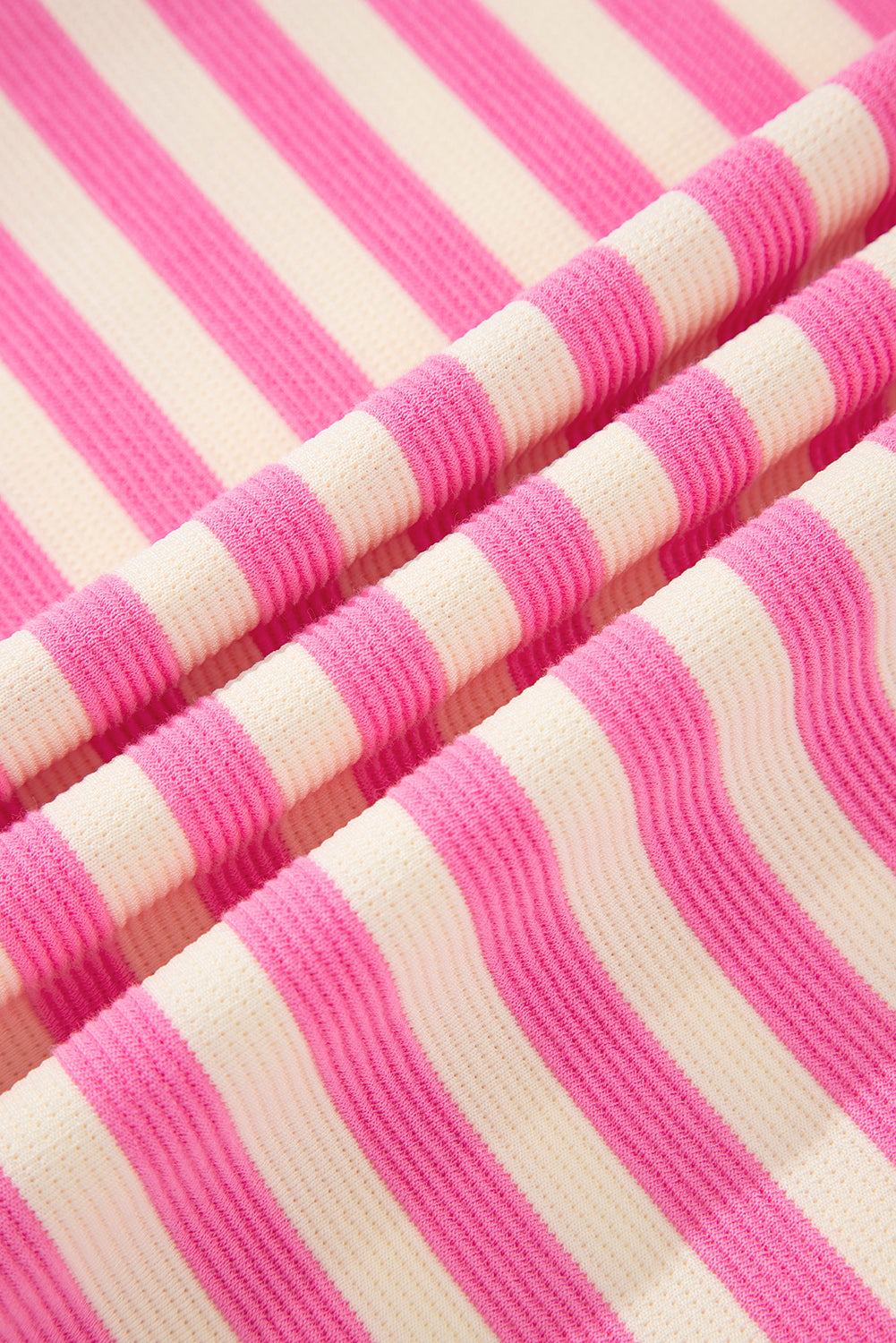 Sachet Pink Stripe Print Contrast Collar Split Neck Flutter Sleeve Short Dress