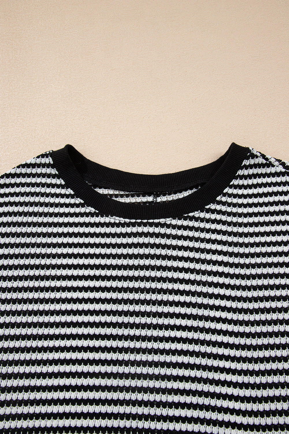 Red Stripe Ribbed Trim Drop Shoulder Long Sleeve Oversize Top