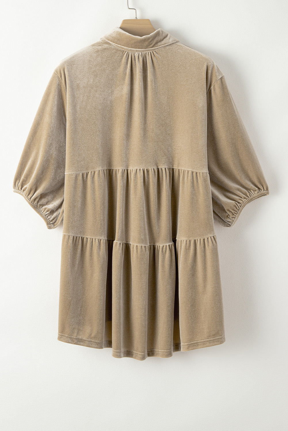 Burgundy 3/4 Sleeve Tunic Babydoll Velvet Shirt