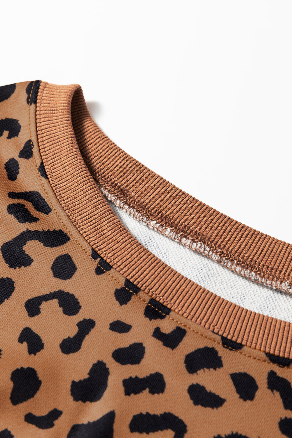 Khaki Leopard Striped Patchwork Plus Size Loose Sweatshirt
