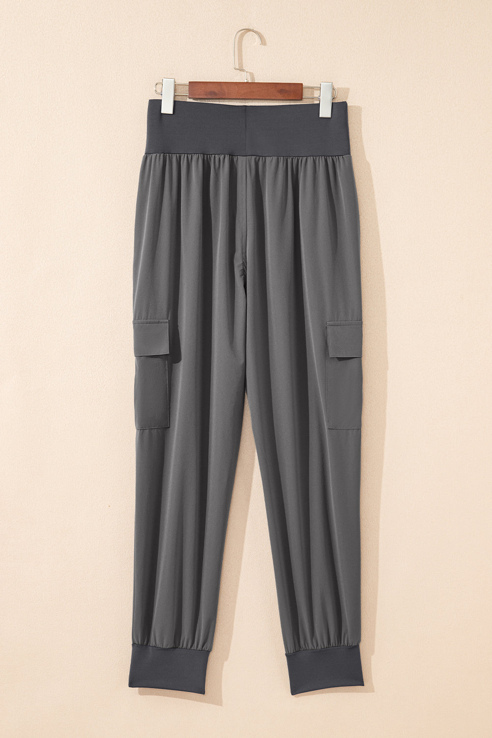 Black Elastic High Waist Pocketed Cargo Jogger Pants
