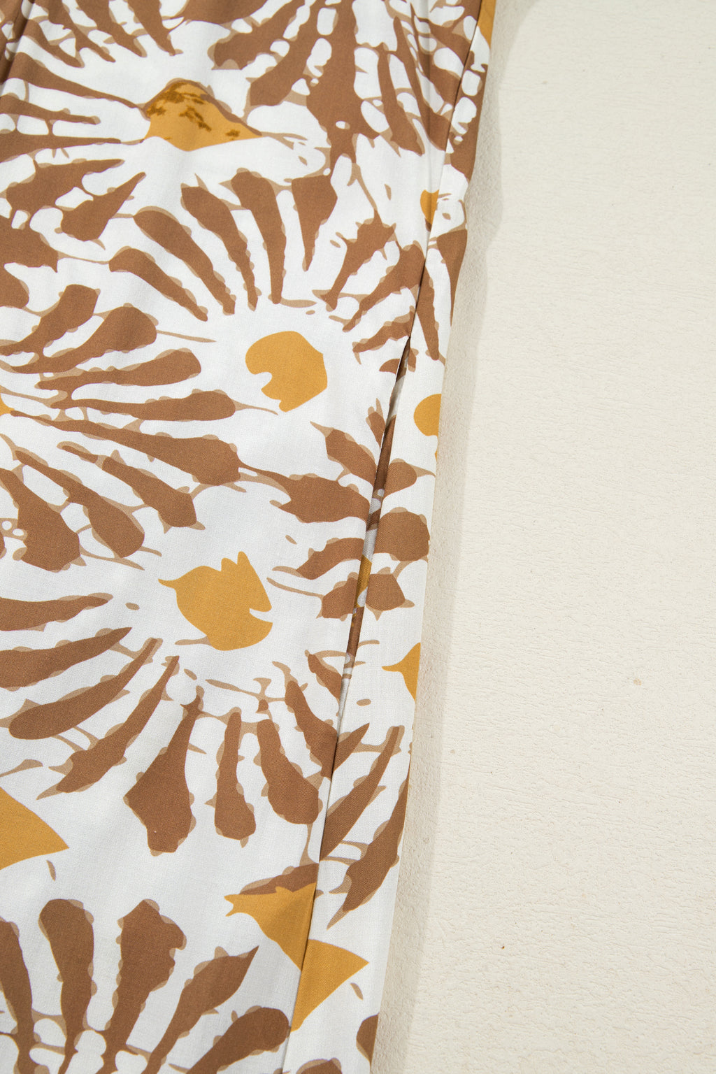 Khaki Abstract Plant Print Loose Plus Size Long Dress