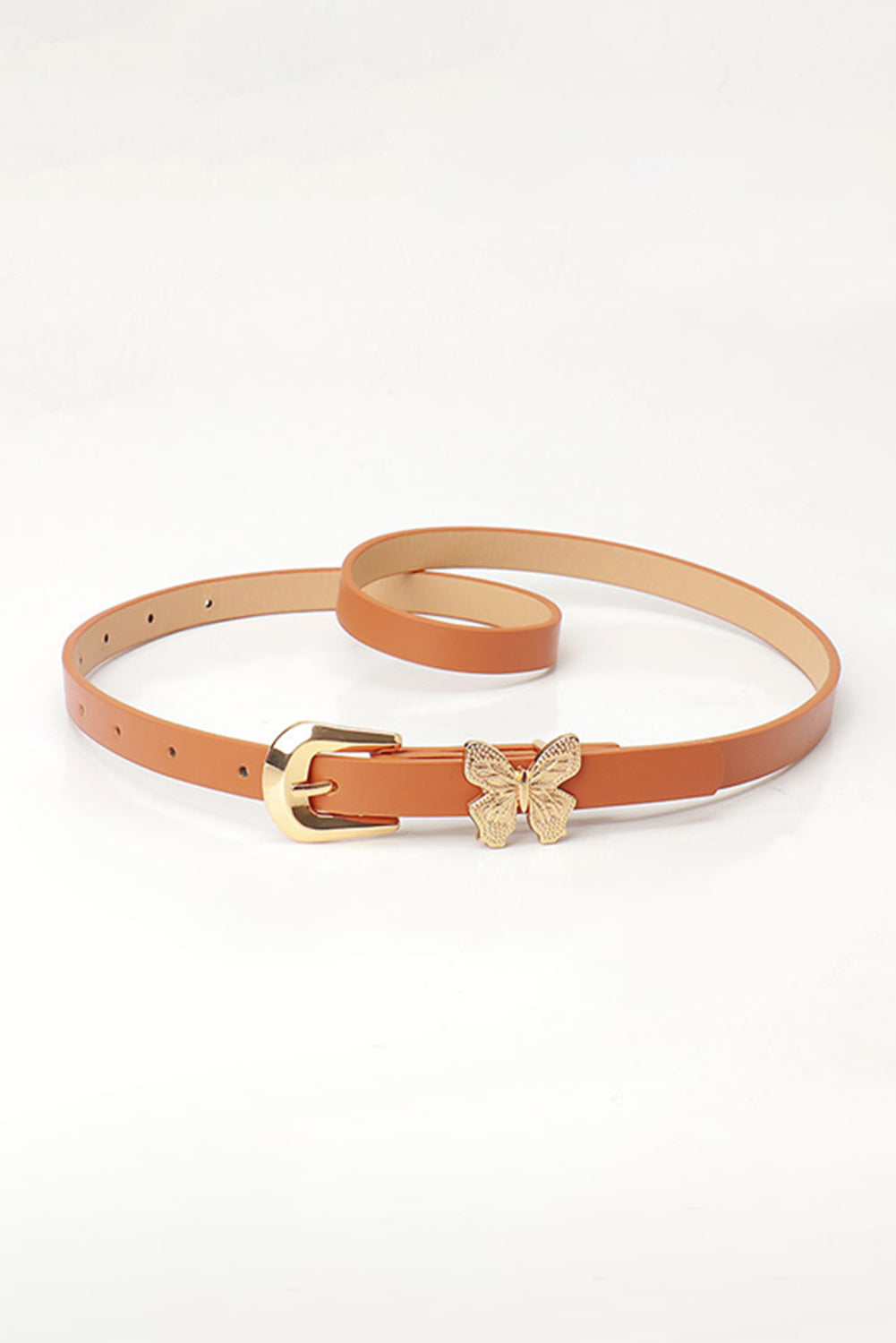 Thai Curry Butterfly Decor Buckle PU Leather Thin Waist Belt
