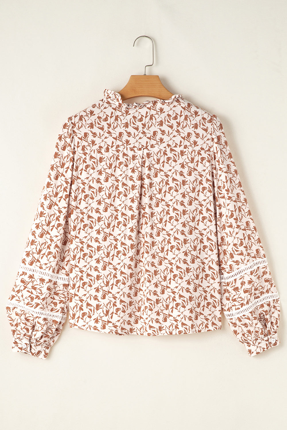 Green Printed Lace Detail Floral Puff Sleeve Fall Shirt