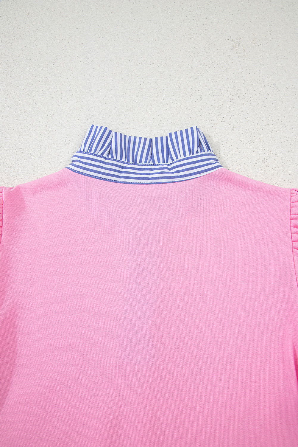 Bonbon Button Striped Collar Patchwork Puff Sleeve Sweatshirt