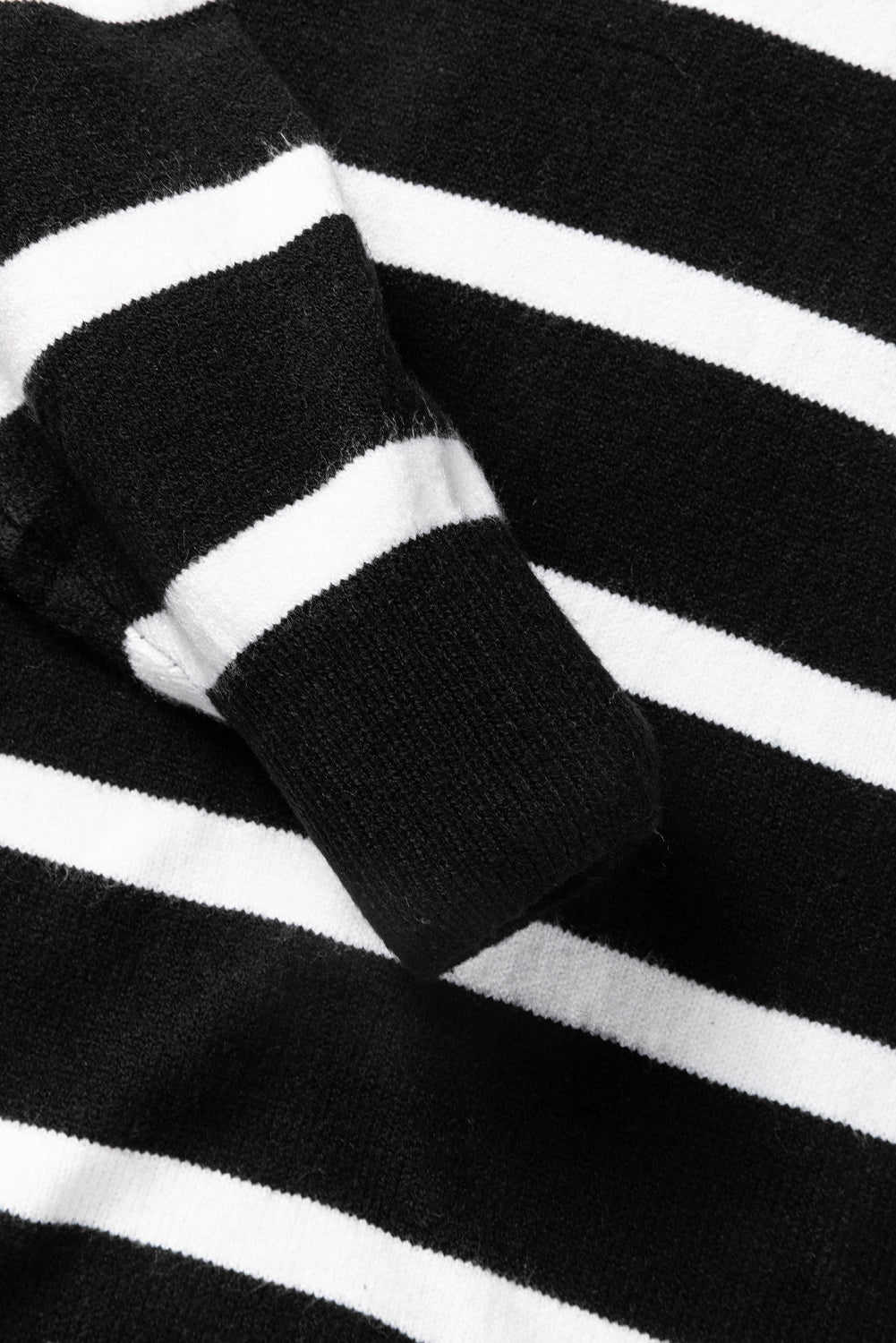 Black Striped O-ring Zip Collared Loose Sweater Mini Dress