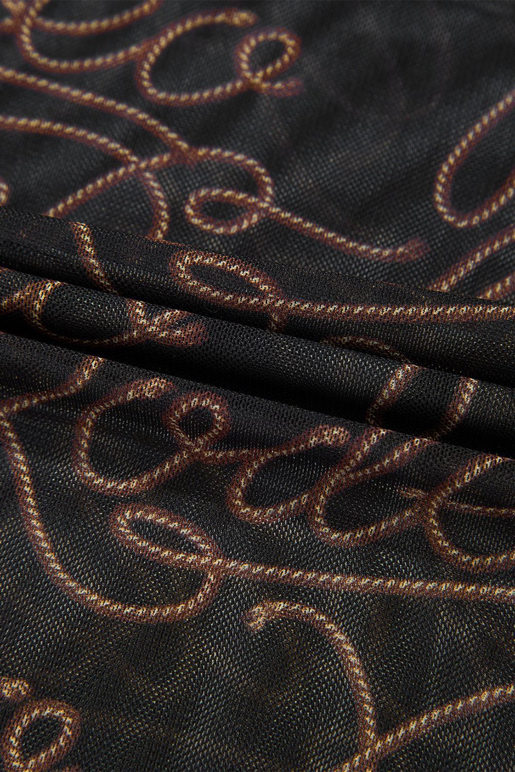 Brown Rodeo Print Round Neck Slim Fit Mesh T Shirt