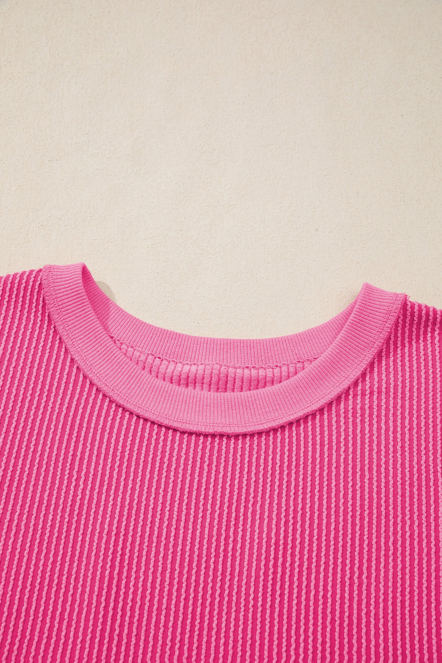 Rose Red Spiral Ribbed Cutout Bow Knot Back Oversize T Shirt
