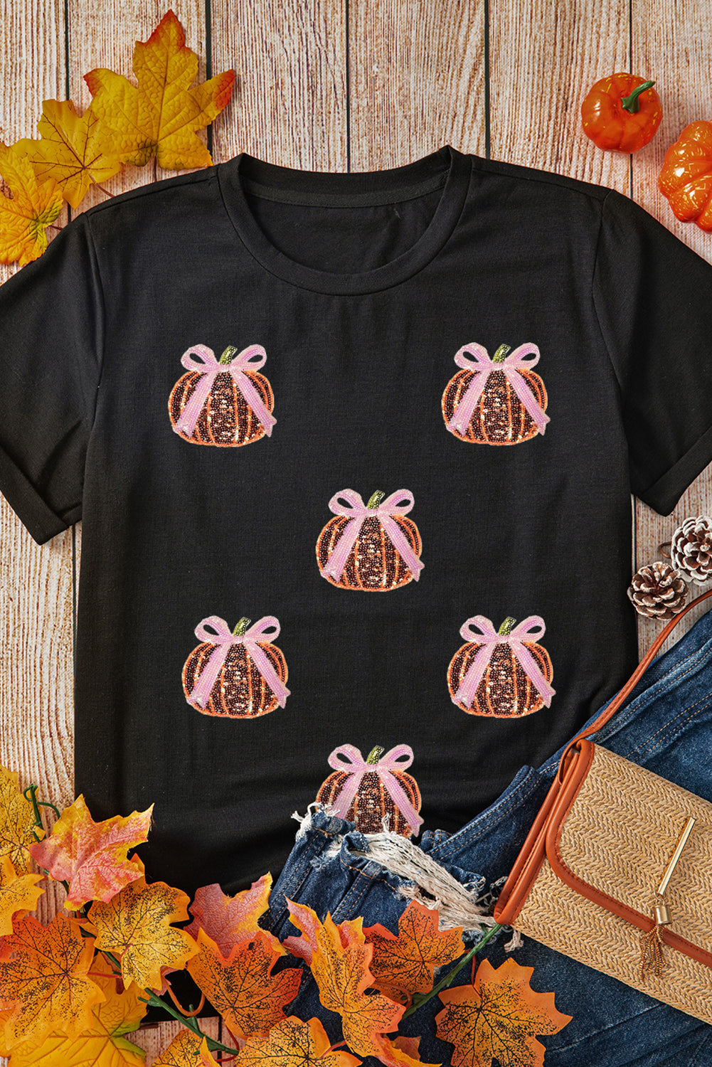 White Colorful Pumpkin Sequin Patched Drop Shoulder Sweatshirt