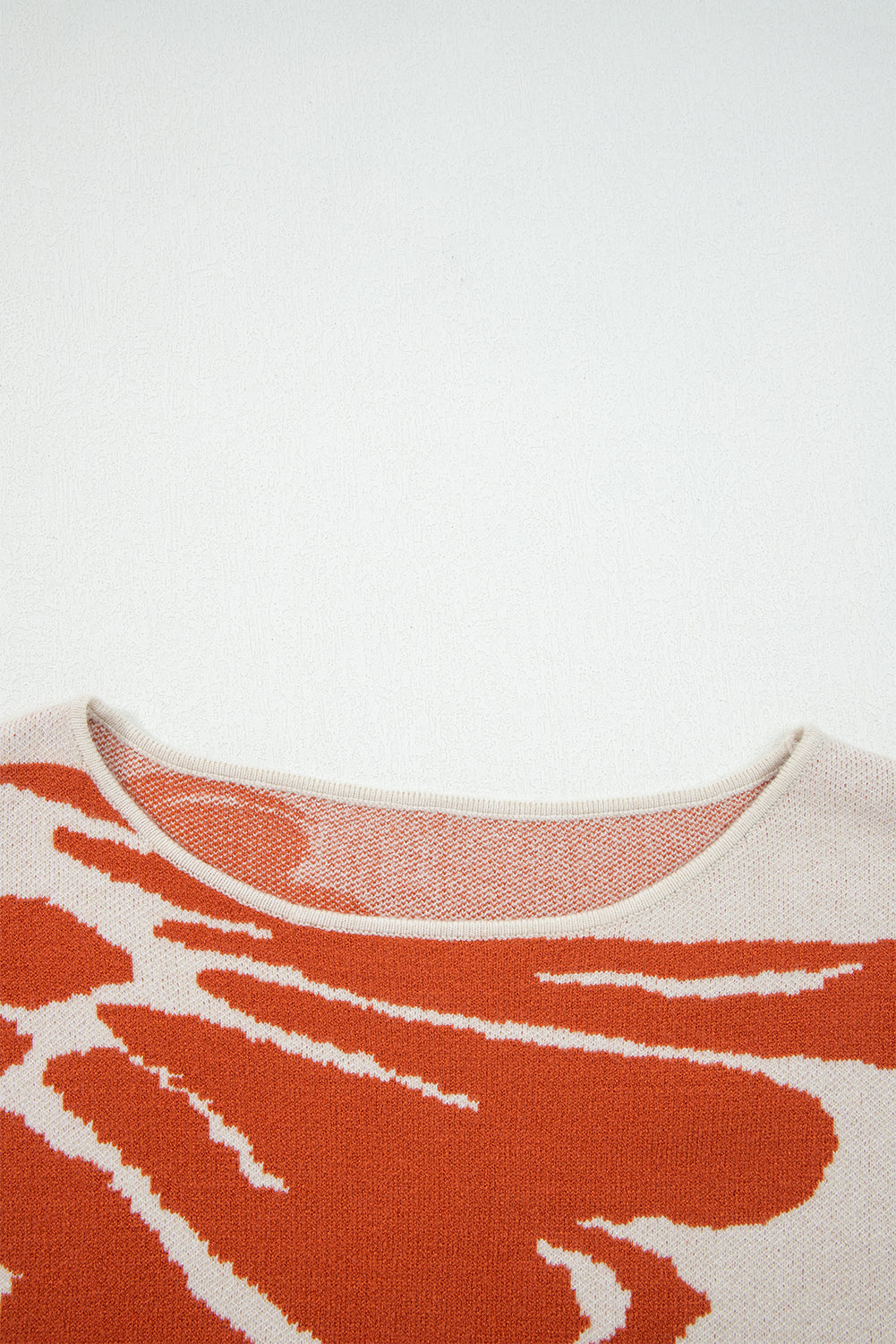Beige Bold Flower Pattern Wide Sleeve Baggy Sweater