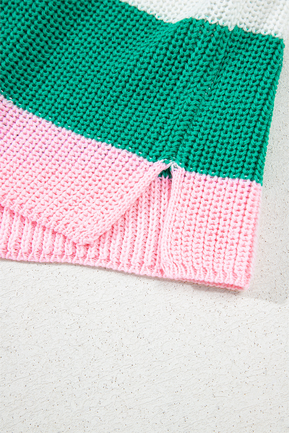 Pink Color Block Notch V Neck Sweater T Shirt