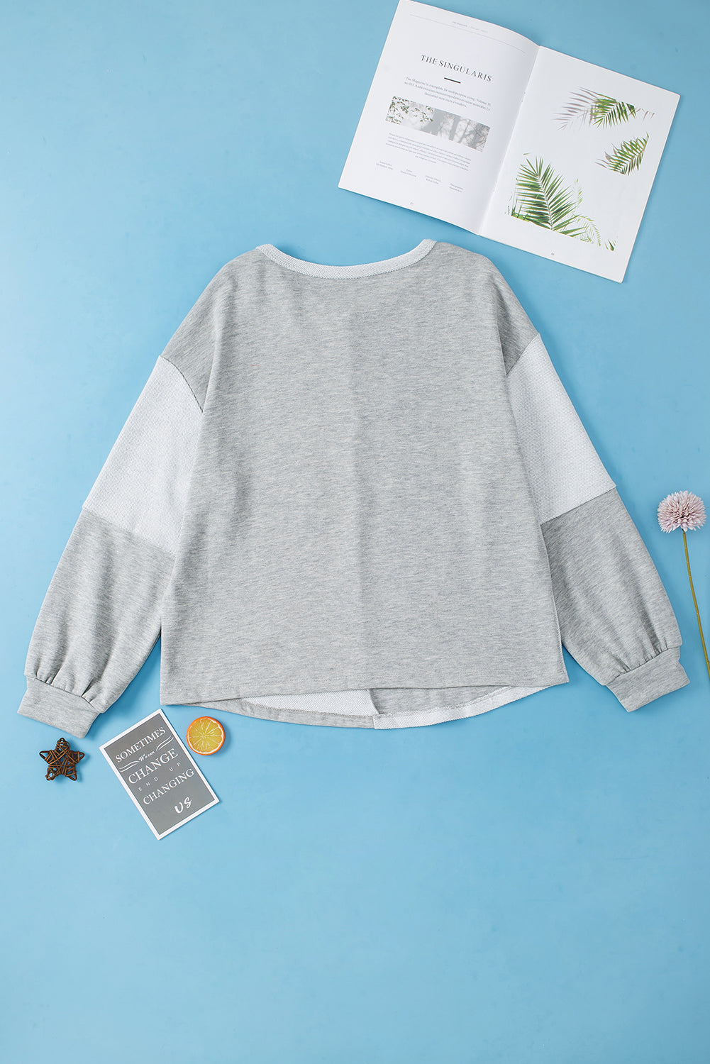 Gray Contrast Patchwork Double Chest Pocket Top