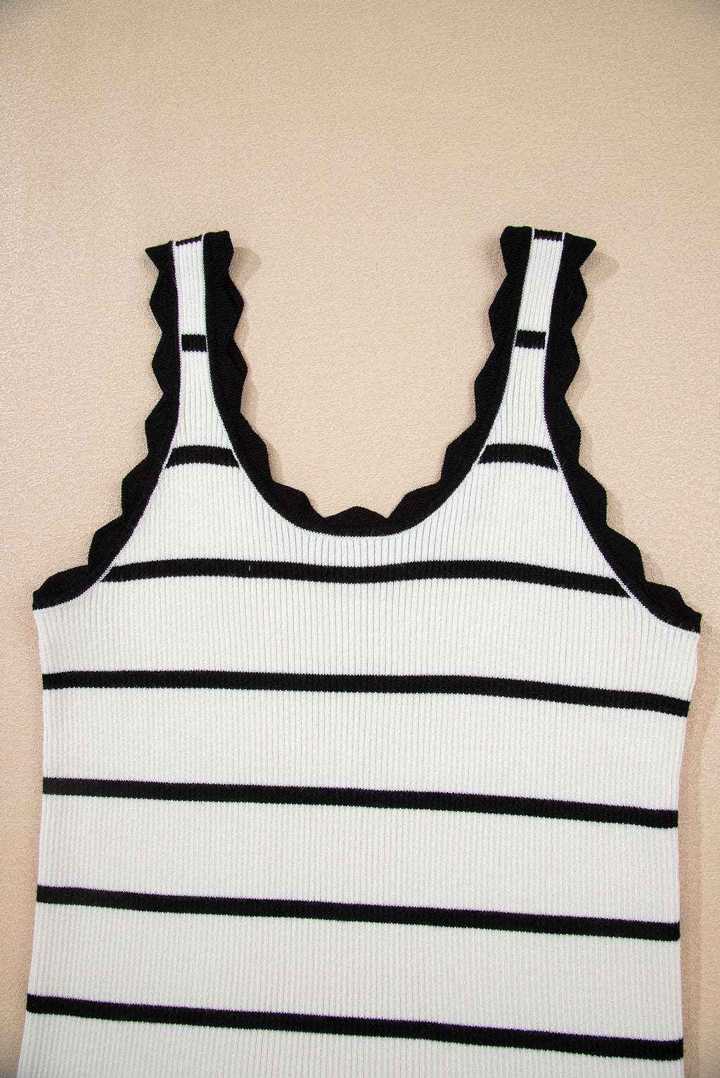 Bright Green Striped Scalloped Edge U Neck Sleeveless Sweater Vest