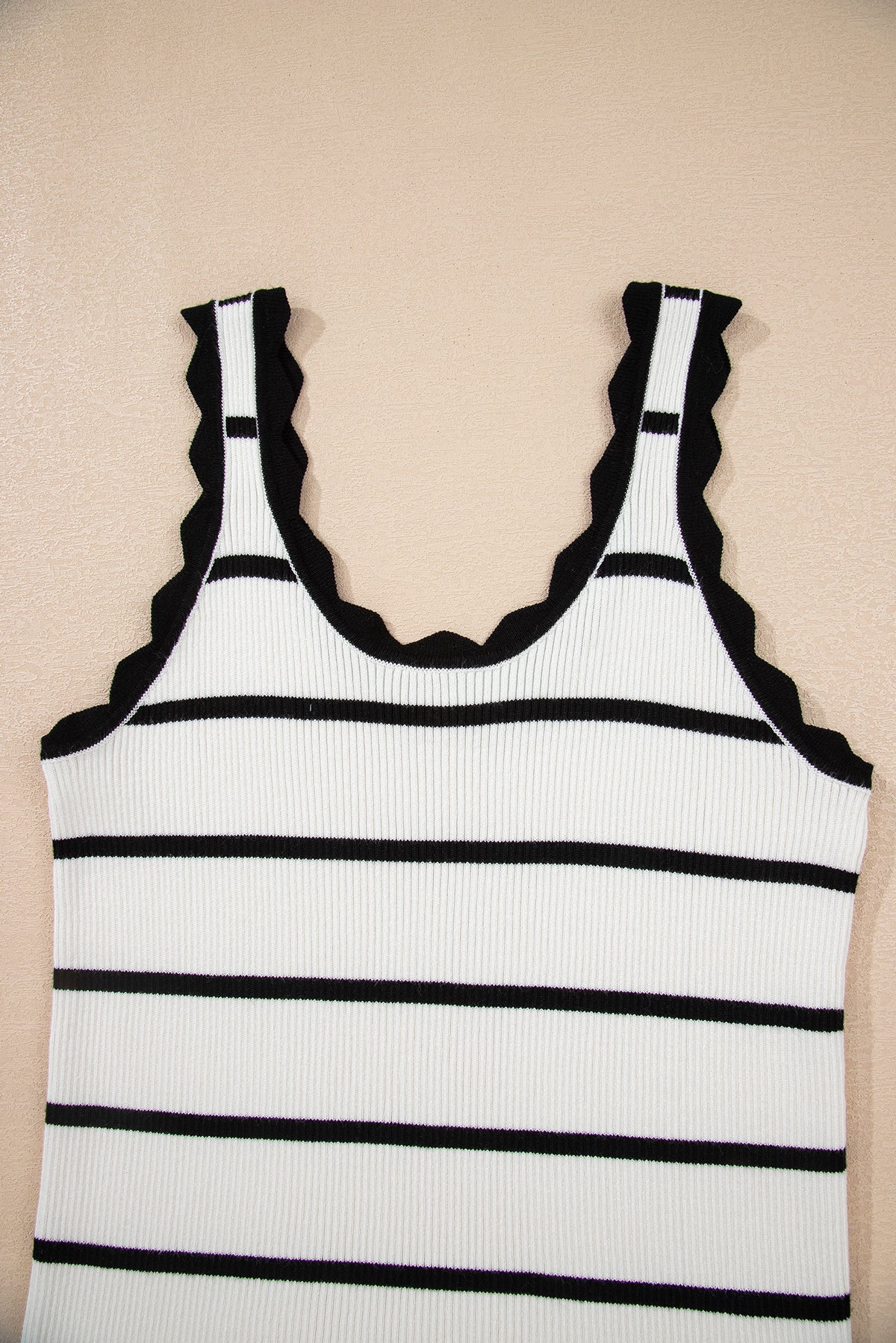 Bright Green Striped Scalloped Edge U Neck Sleeveless Sweater Vest