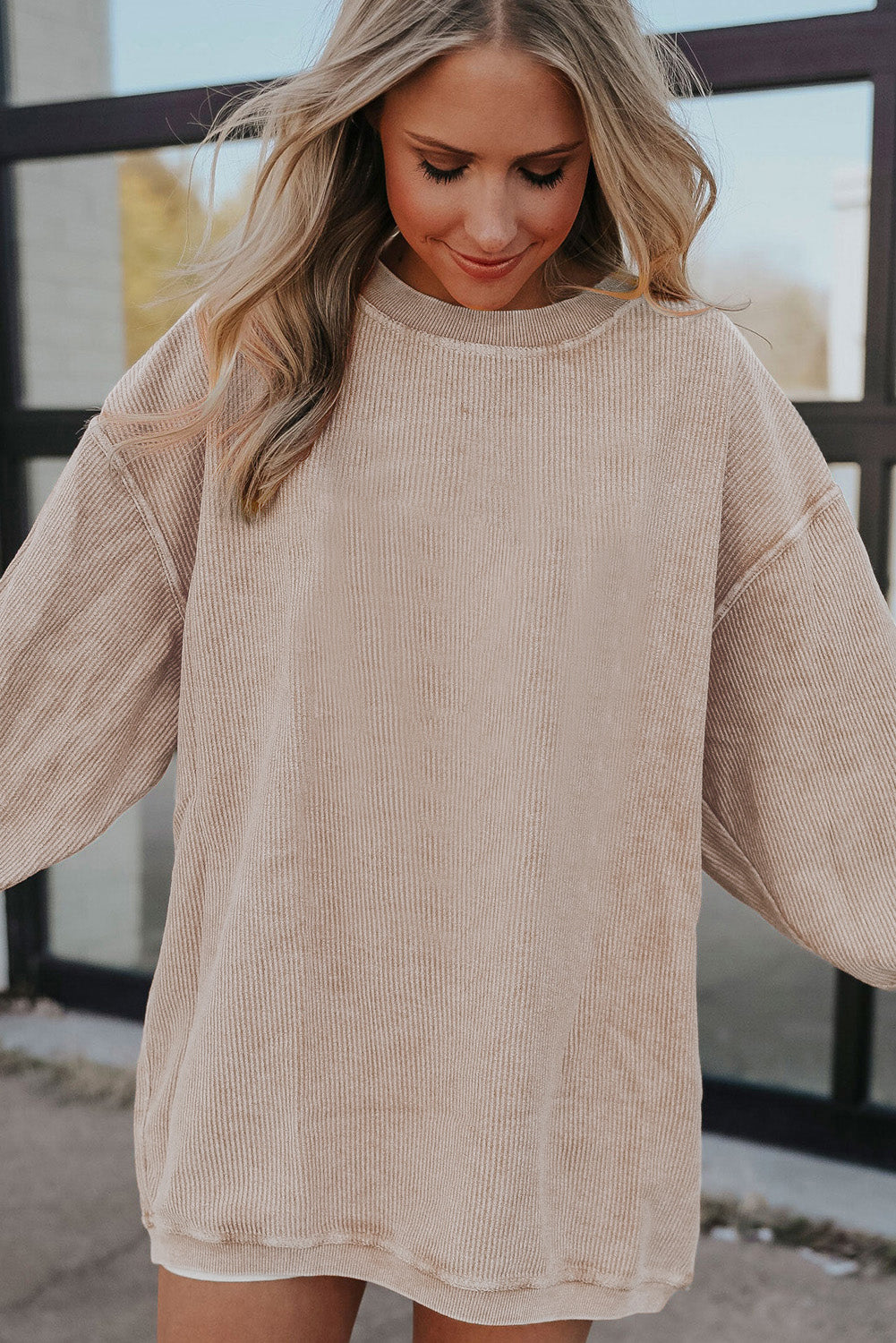 Grass Green Ribbed Corded Oversized Sweatshirt