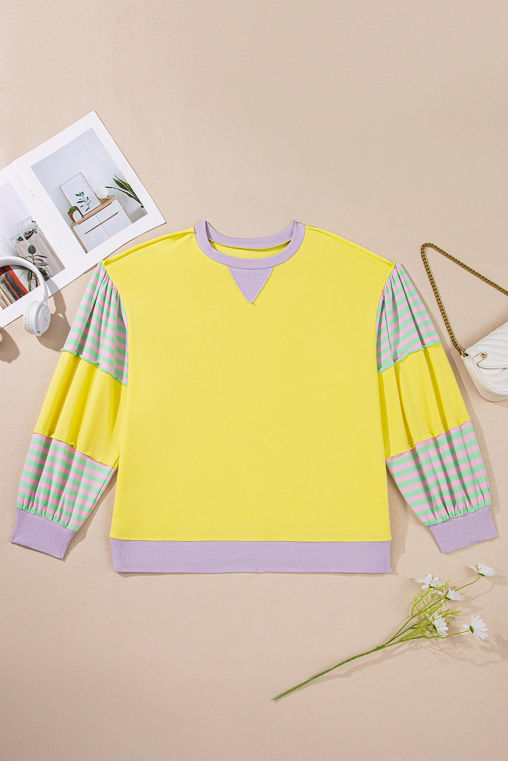 Jet Stream Striped Colorblock Patchwork Drop Shoulder Sweatshirt