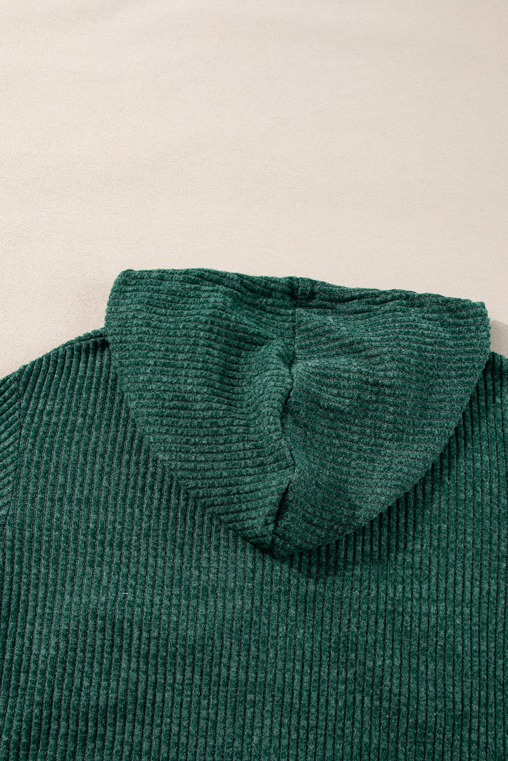 Dark Grey Ribbed Zip Up Front Drawstring Hoodie