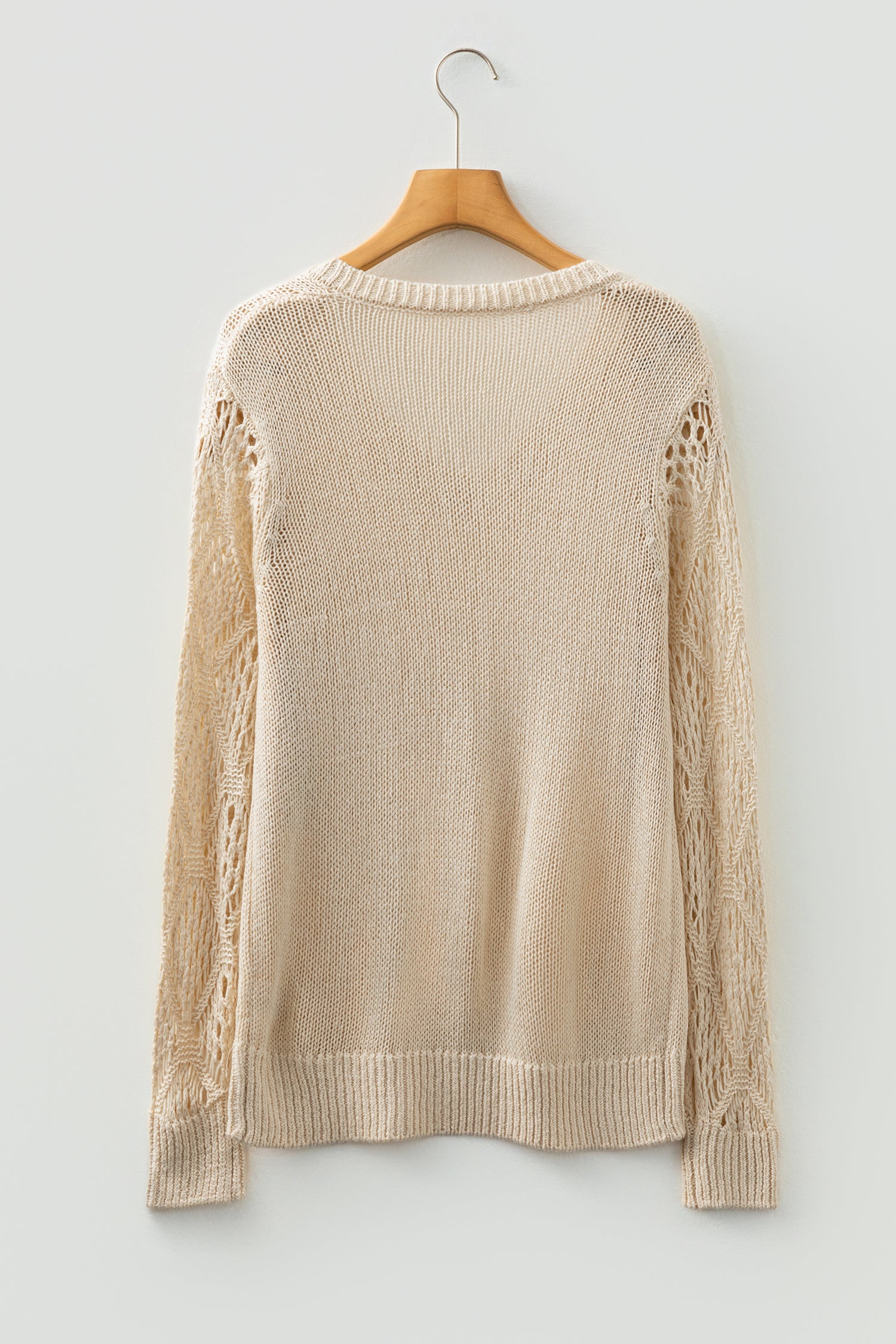 Black Solid V Neck Pointelle Knit Sleeve Patchwork Sweater