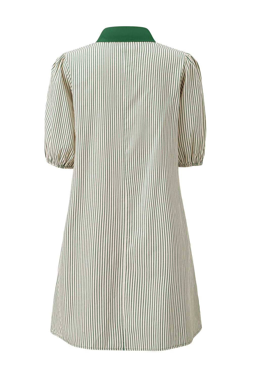Black Stripe Color Block Patchwork Shirt Collar Button Down Puff Sleeve Mini Dress