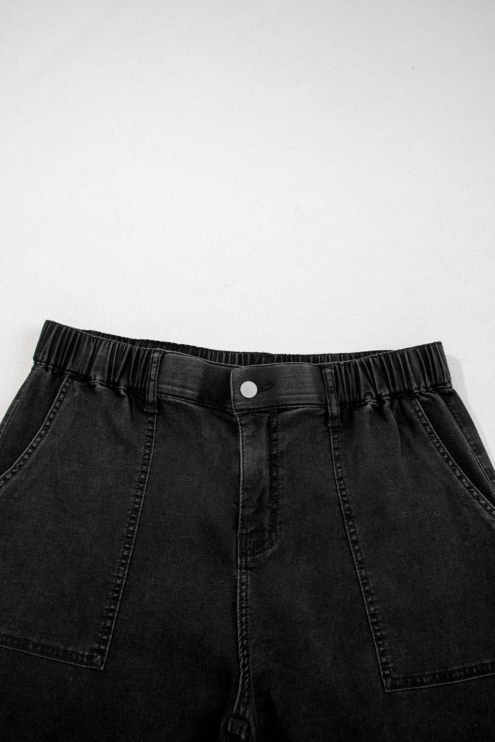 Black Plus Size Elastic Waist Ruffled Wide Leg Denim Pants