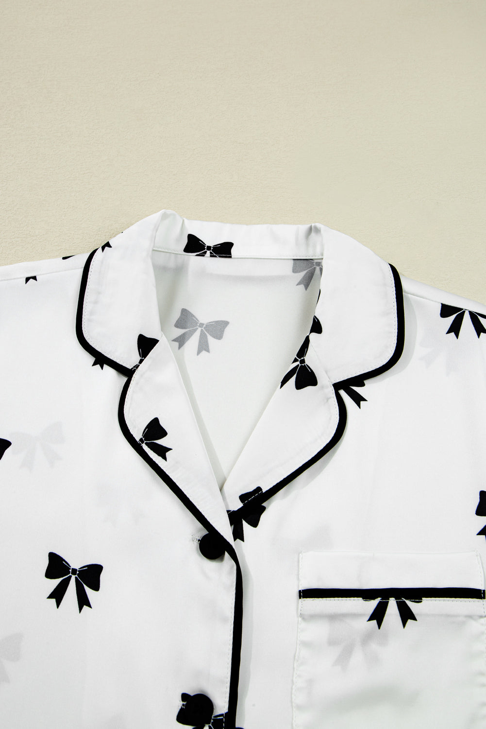 White Bows Print Two Piece Sleepwear