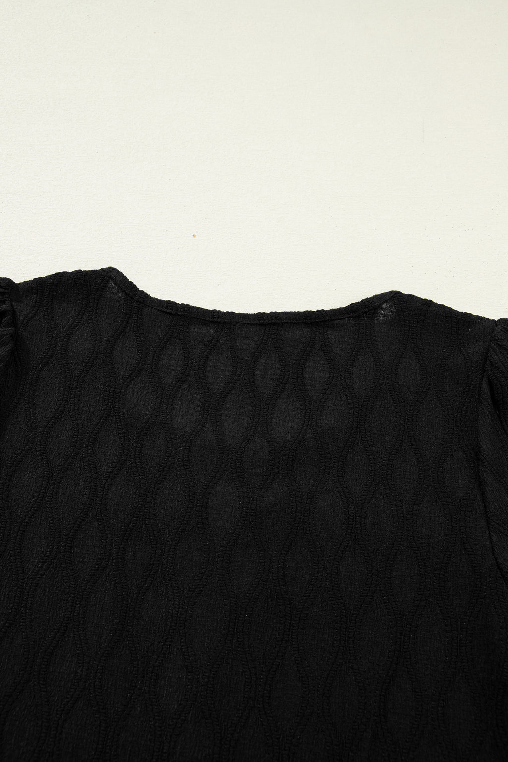 Beau Blue Solid Color Textured Notched Neck Puff Sleeve Blouse