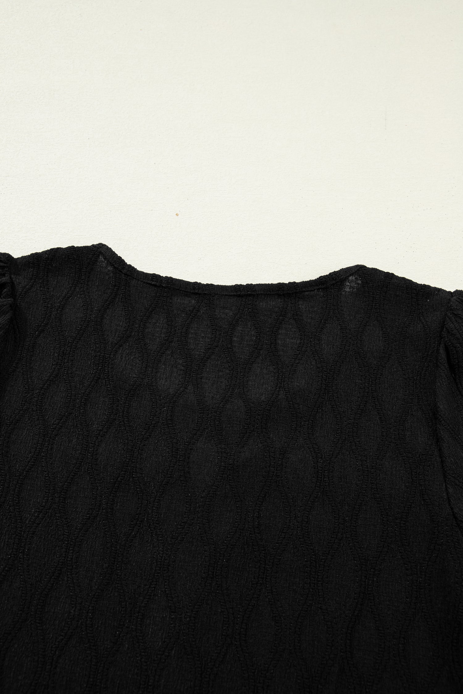 Beau Blue Solid Color Textured Notched Neck Puff Sleeve Blouse