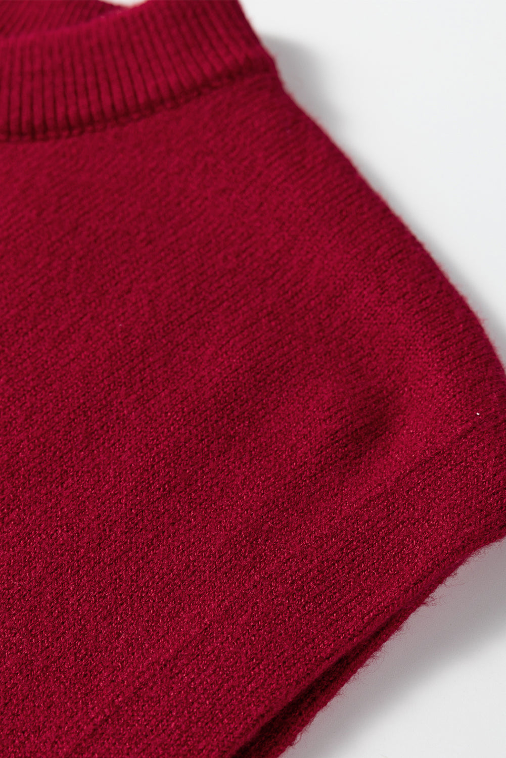 Black Solid Color Crew Neck Knit Cap Sleeve Sweater