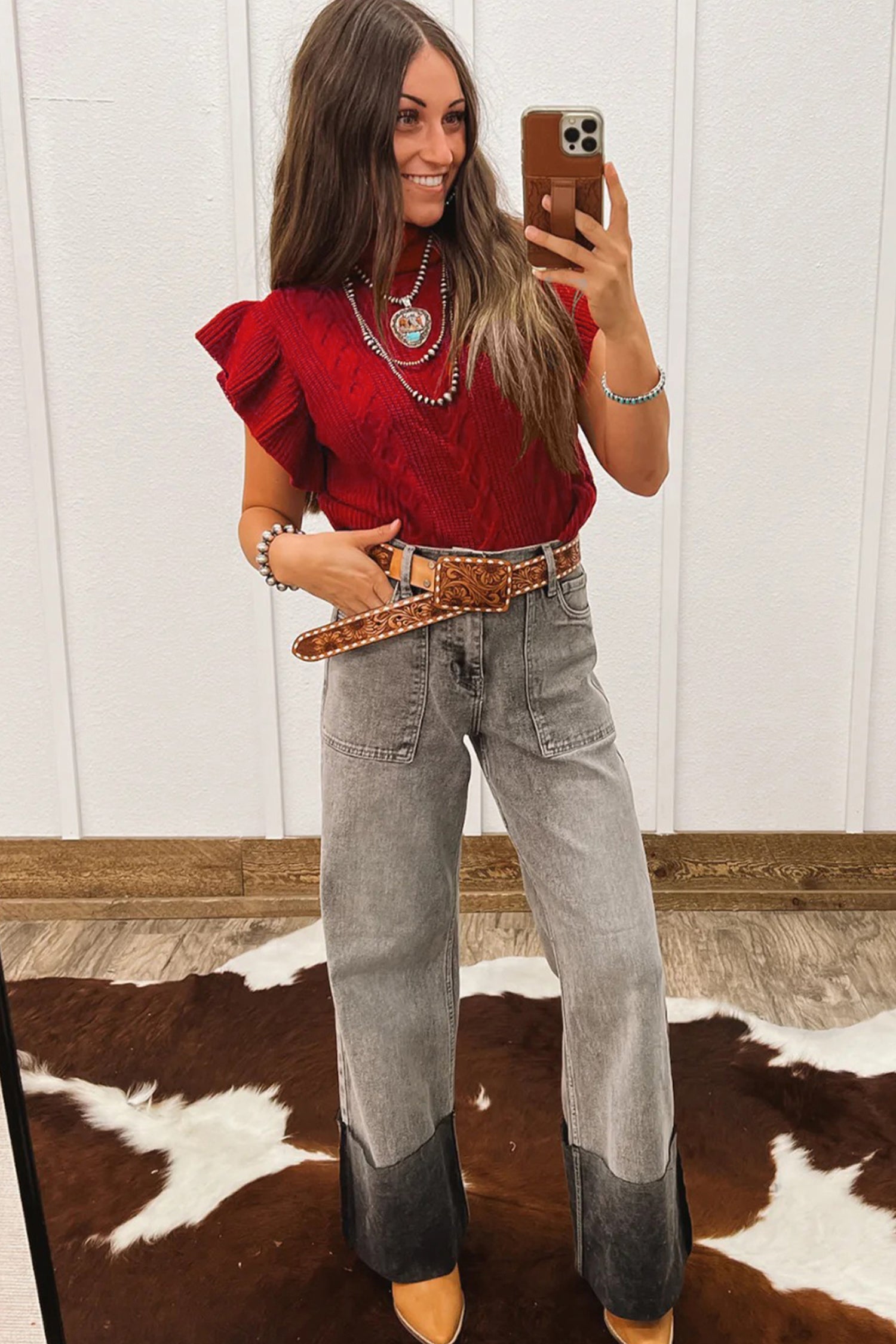 Jet Stream Cable Knit Turtleneck Ruffled Short Sleeve Sweater
